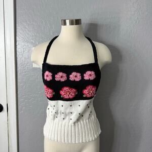 Anthropologie x Mandiga Maggie Flower Icon Open-Back Knit Tank Top, Medium